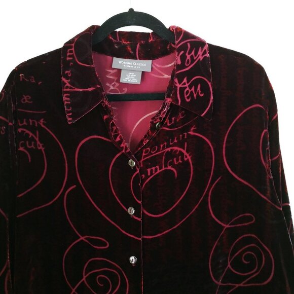 Working Classics Designs Silk Blend Velvet Burnout Button Down Blouse/Top 18/20 - Picture 2 of 4